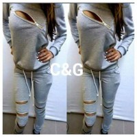 Ensemble jogging zipper femme hoodies gris